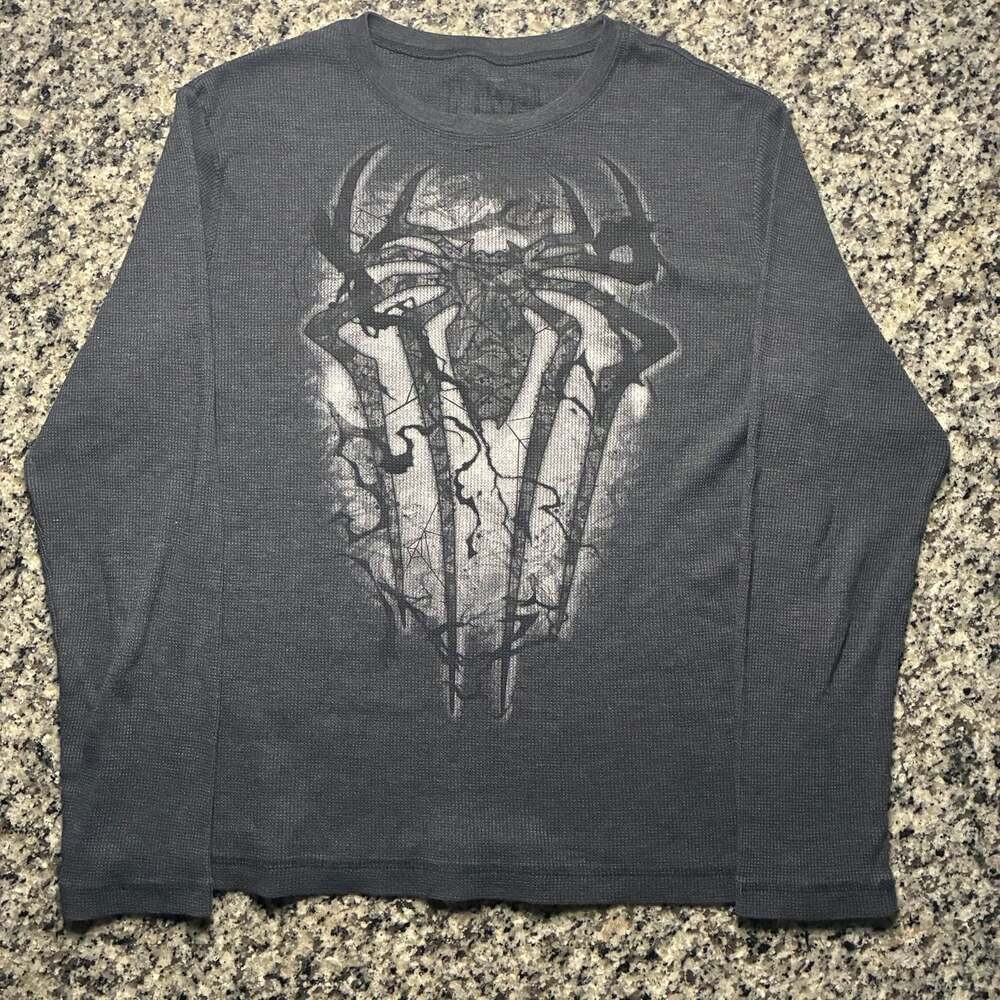 Marvel Spider-Man Gray Long Sleeve Thermal Waffle Knit Shirt XL